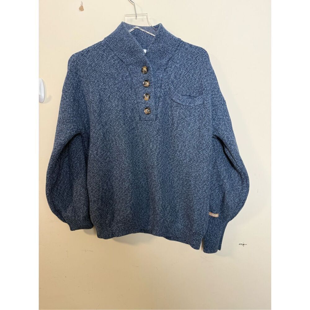 Lunya Cozy Cotton Silk Pocket Henley Blue Medium